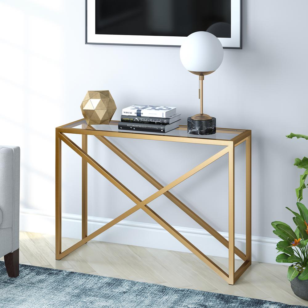 Calix 42'' Wide Rectangular Console Table in Brass. Picture 2