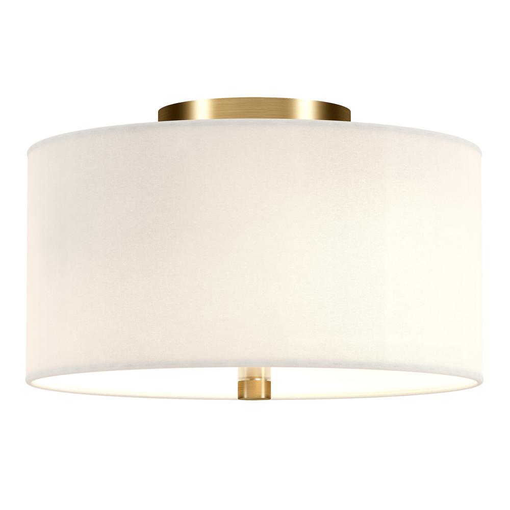 Ellis 12" Flush Mount with Fabric Shade in Brass/White. Picture 3