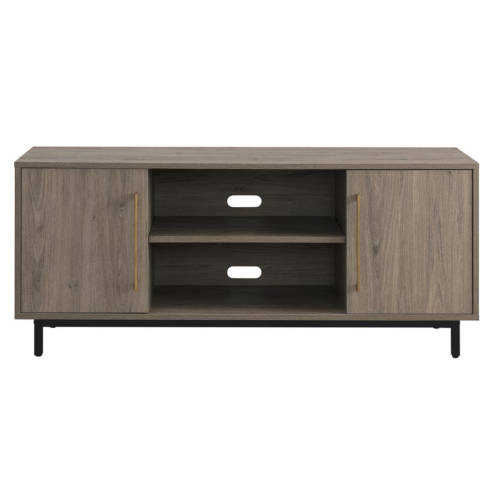 Julian Rectangular TV Stand for TV's up to 65" in Antiqued Gray Oak. Picture 3