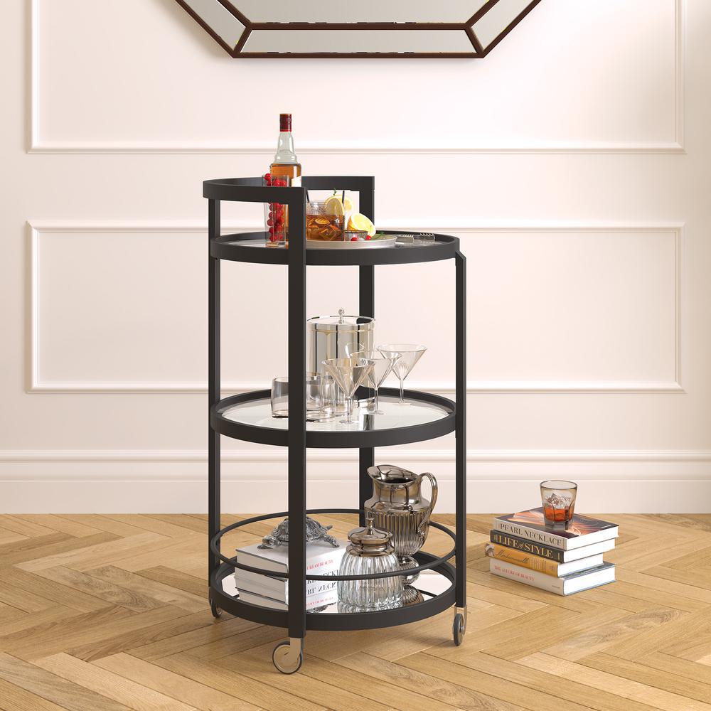 Hause 21'' Wide Round Bar Cart in Blackened Bronze. Picture 3