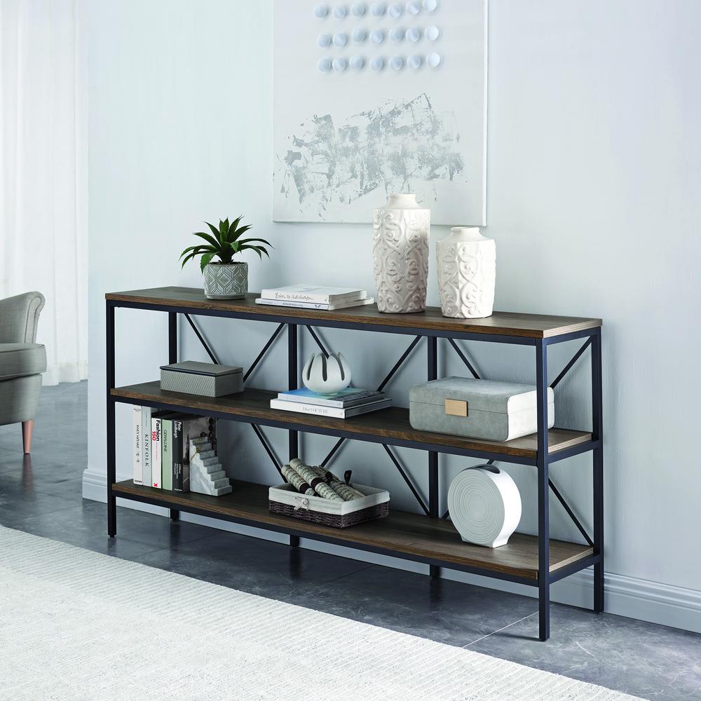 Kira 64" Wide Rectangular Console Table In Blackened Bronze/Alder Brown. Picture 2