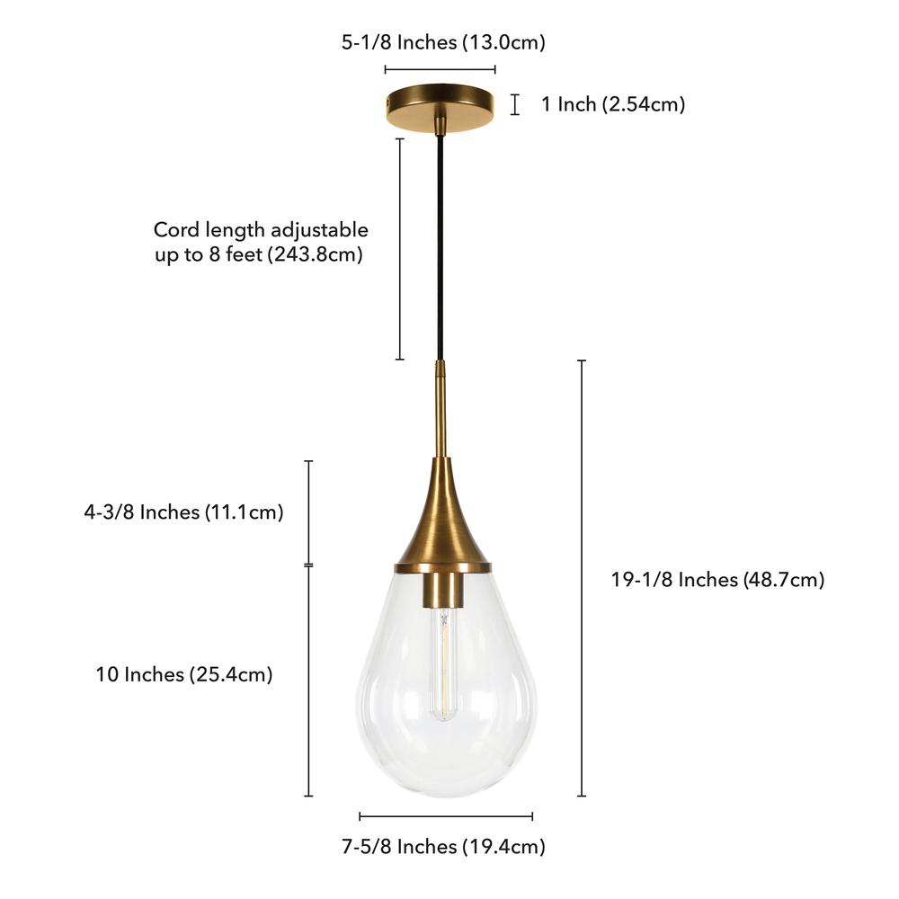 Ambrose 7.63" Wide Pendant with Glass Shade in Brass/Clear. Picture 5