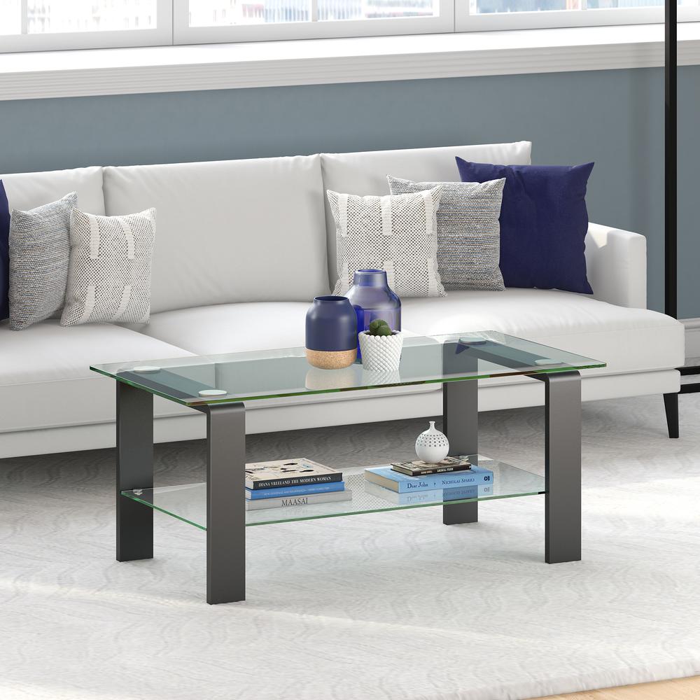 Asta 40'' Wide Rectangular Coffee Table in Gunmetal Gray. Picture 2