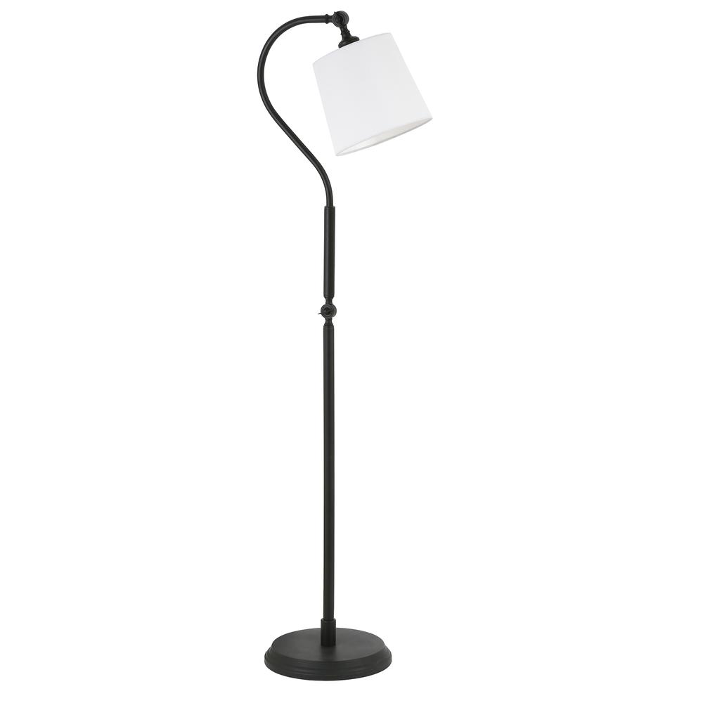 Harland Arc Floor Lamp with Fabric Shade in Blackened Bronze/White. Picture 1