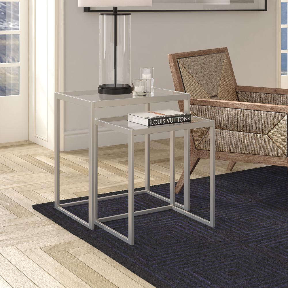 Rocco Rectangular Nested Side Table in Satin Nickel. Picture 2
