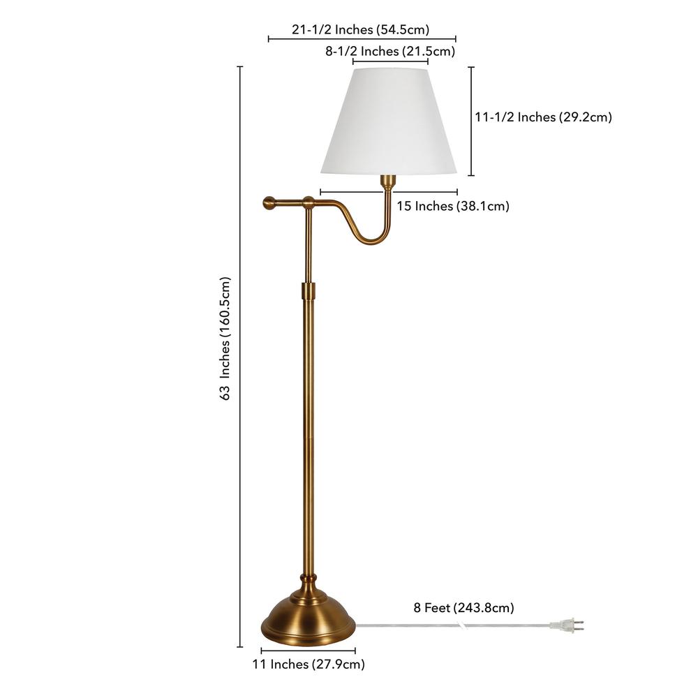 Wellesley 63" Tall Floor Lamp with Fabric Shade in Brass/White. Picture 5
