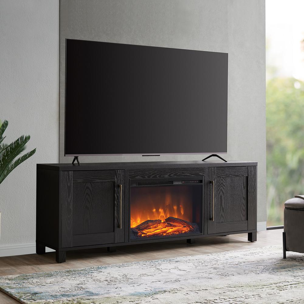 Chabot Rectangular TV Stand with 26" Log Fireplace for TV's up to 80" in Black Grain. Picture 4