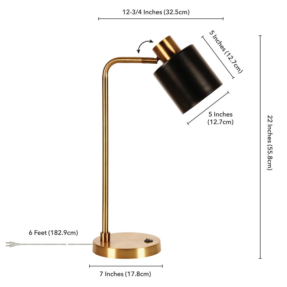 Thew 20.75" Tall Table Lamp with Metal Shade in Brass/Black. Picture 4