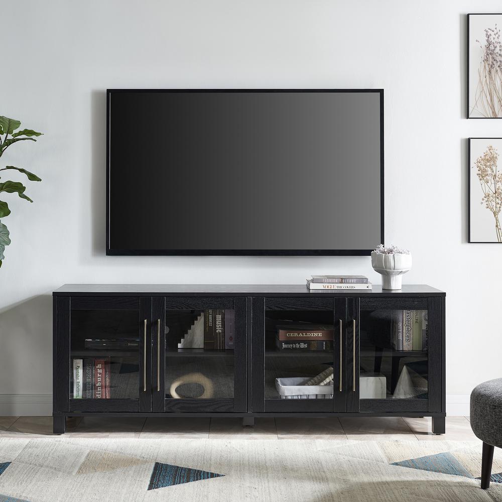 Quincy Rectangular TV Stand for TV's up to 80" in Black Grain. Picture 4