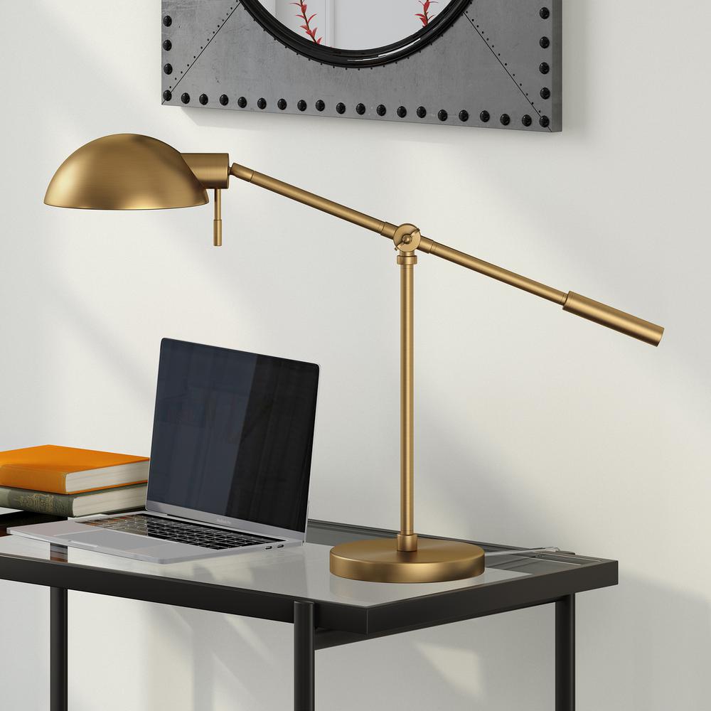 Dexter 23.25" Tall Boom Arm Table Lamp with Metal Shade in Brass/Brass. Picture 2