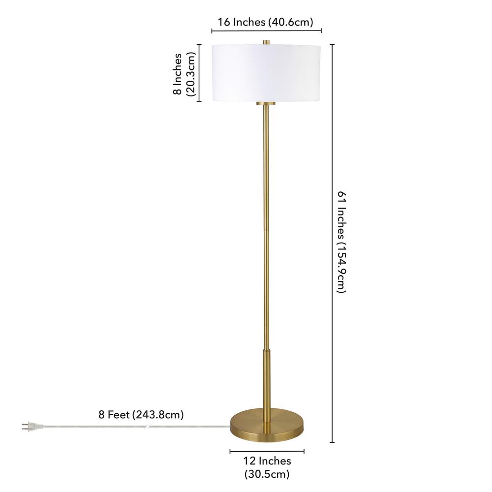 Trina 61" Metal Floor Lamp with Fabric Shade in Brushed Brass. Picture 5