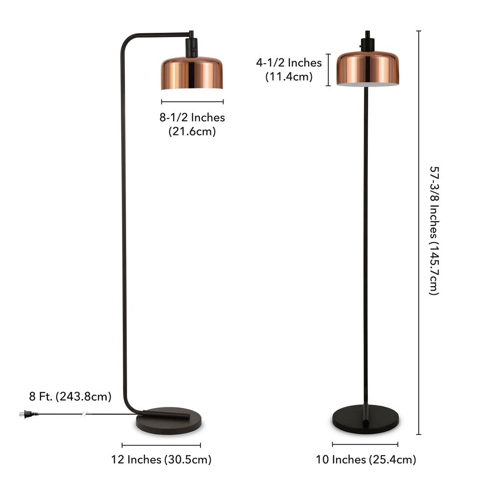Cadmus 57" Tall Floor Lamp with Metal Shade in Blackened Bronze/Copper/Copper. Picture 4