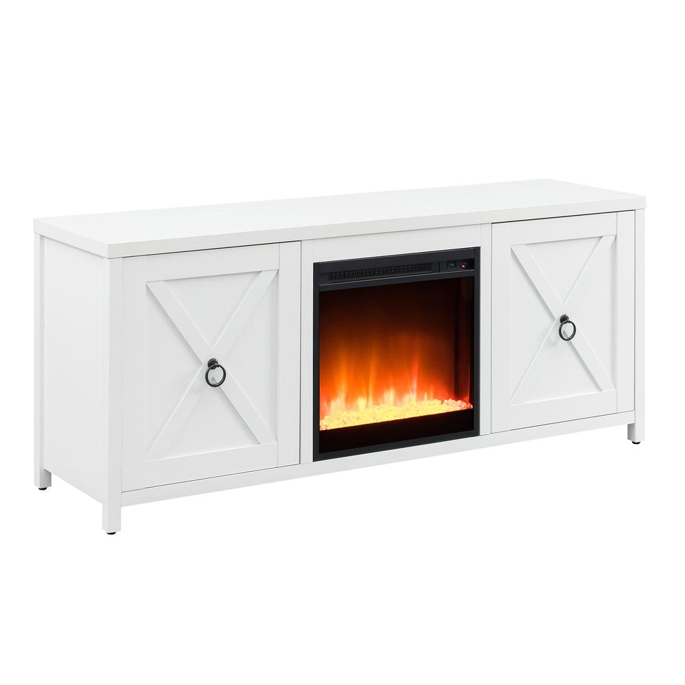 Granger Rectangular TV Stand with Crystal Fireplace for TV's up to 65" in White. Picture 1