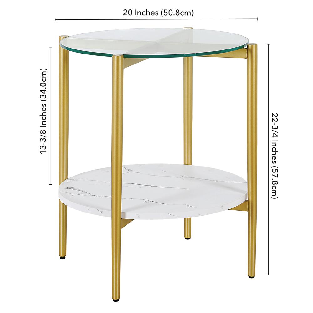 Otto 20'' Wide Round Side Table with Faux Marble Shelf in Gold and Faux Marble. Picture 5