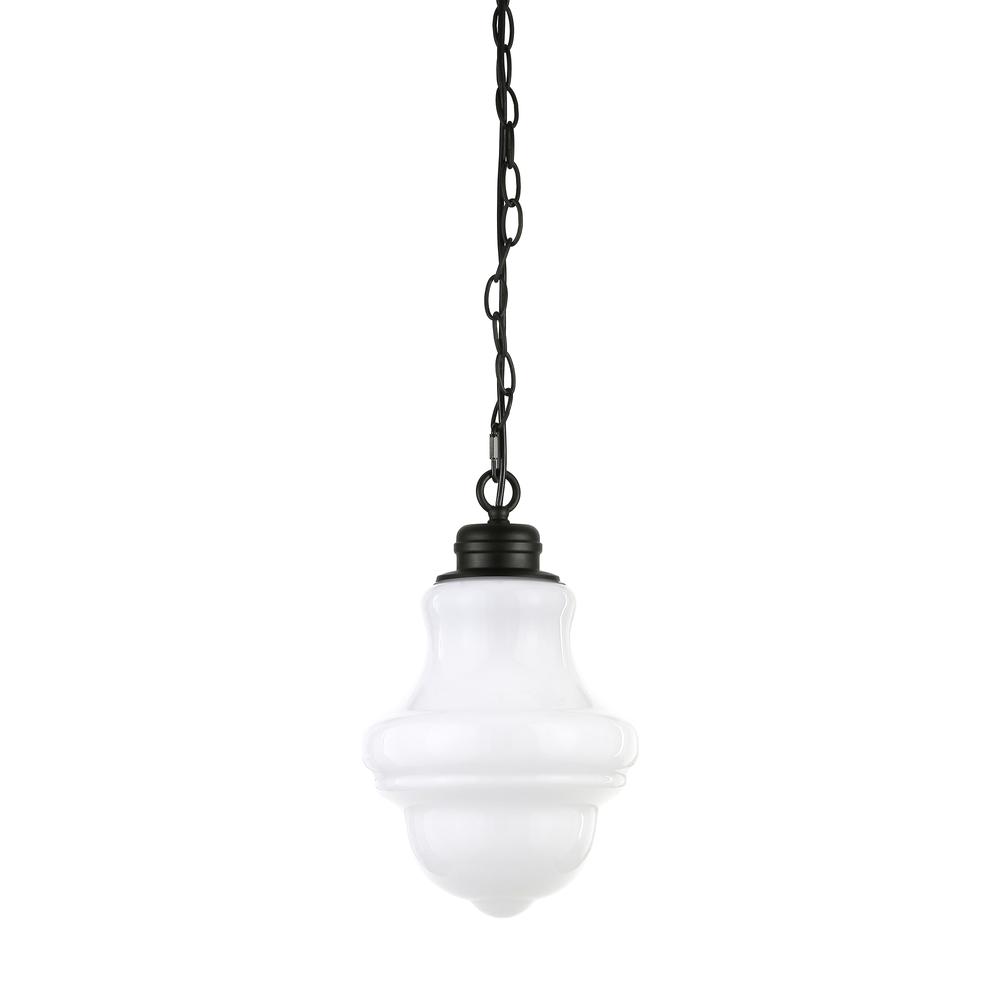 Annie 9.13" Wide Pendant with Glass Shade in Blackened Bronze/White Milk. Picture 4
