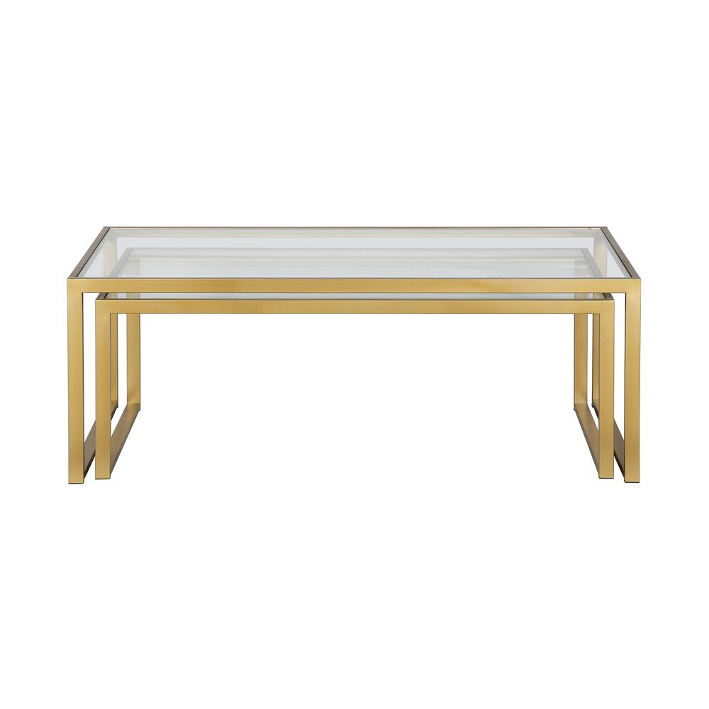 Rocco Rectangular Nested Coffee Table in Brass. Picture 3
