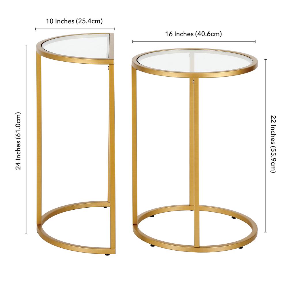 Luna Round & Demilune Nested Side Table in Brass. Picture 5