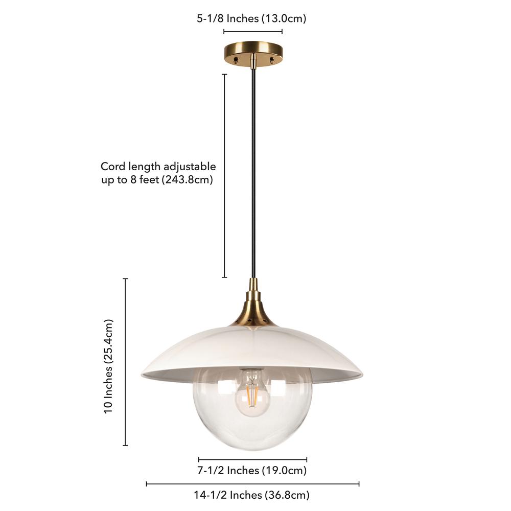 Alvia 14.5" Wide Pendant with Metal/Glass Shade in Pearled White/Brass/Pearled White. Picture 6