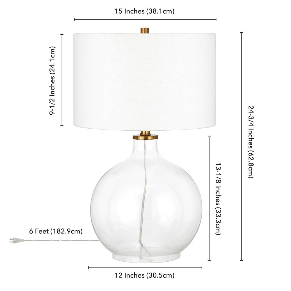 Laelia 24.75" Tall Table Lamp with Fabric Shade in Clear Glass/Brass/White. Picture 5