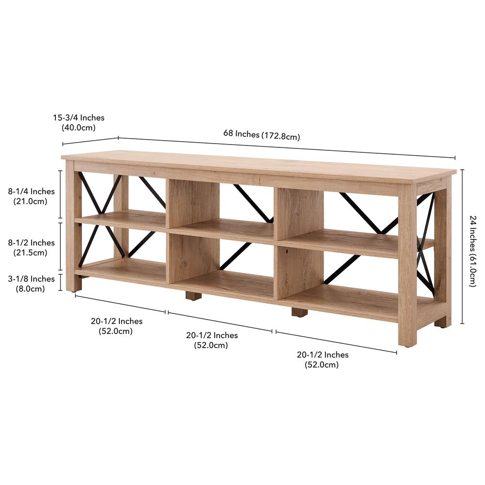 Sawyer Rectangular TV Stand for TV's up to 80" in White Oak. Picture 5
