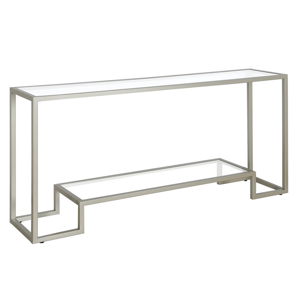 Athena 64'' Wide Rectangular Console Table in Satin Nickel. Picture 1