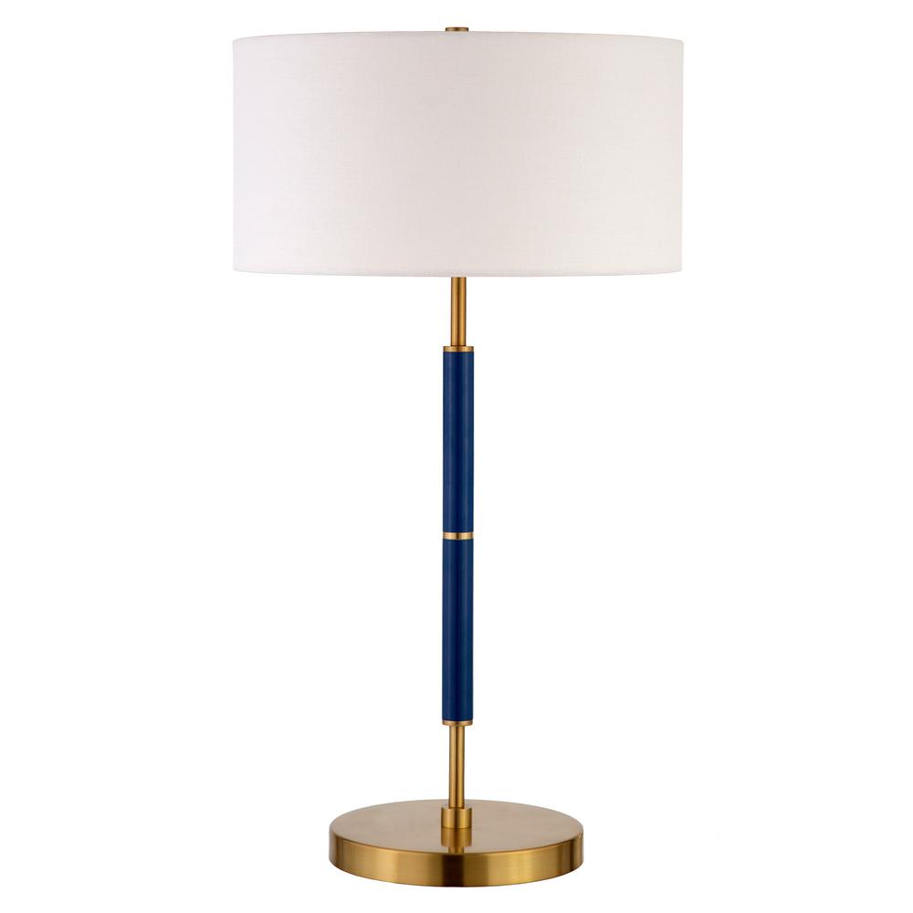 Simone 25" Tall 2-Light Table Lamp with Fabric Shade in Blue/Brass/White. Picture 1