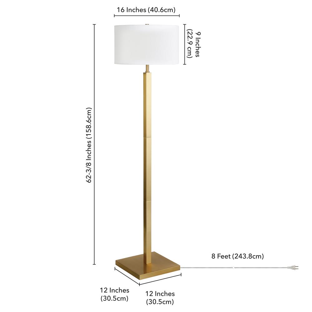 Flaherty 62.32" Tall Floor Lamp with Fabric Shade in Brass/White. Picture 4