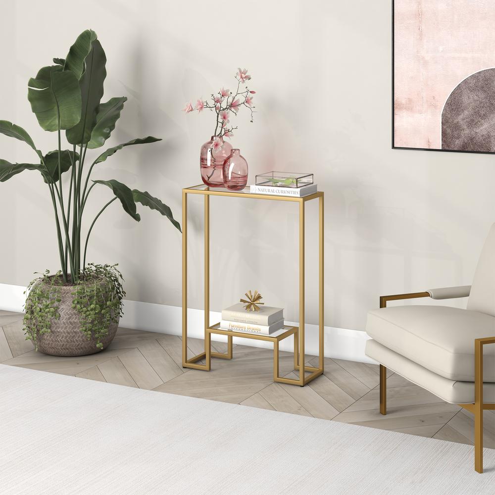 Athena 22'' Wide Rectangular Console Table in Brass. Picture 4