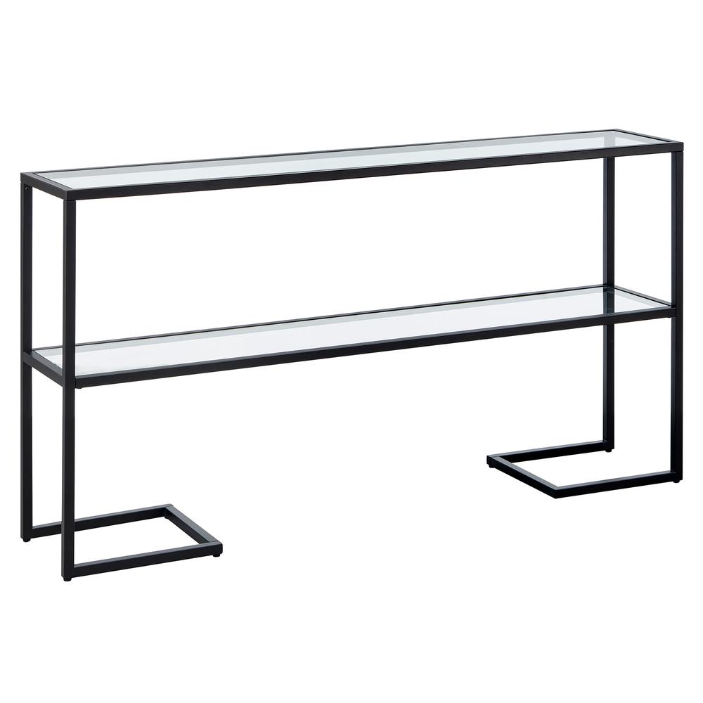 Errol 55'' Wide Rectangular Console Table with Glass Top in Blackened Bronze. Picture 1