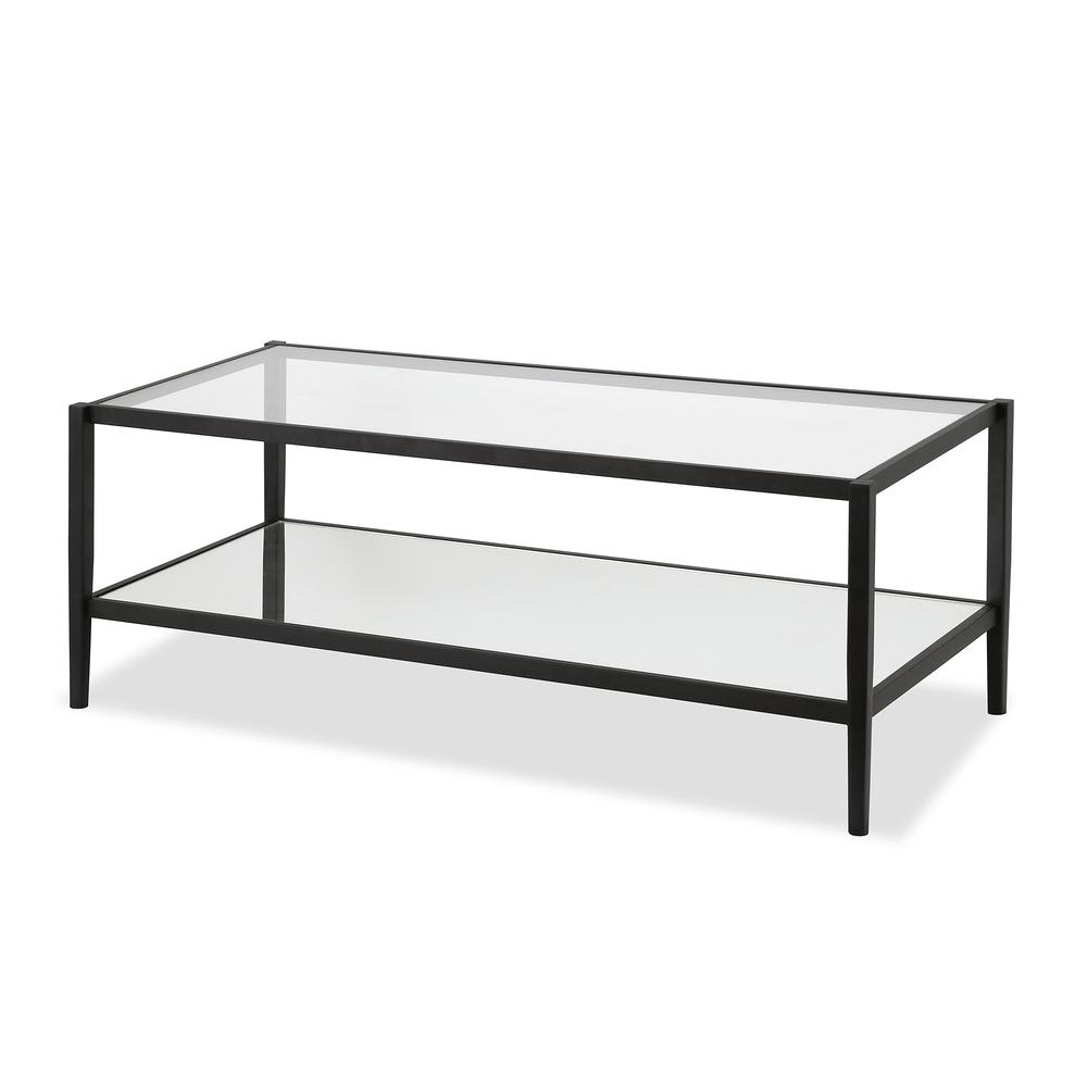 Hera 45 Wide Rectangular Coffee Table with Glass Shelf in Blackened Bronze. Picture 1