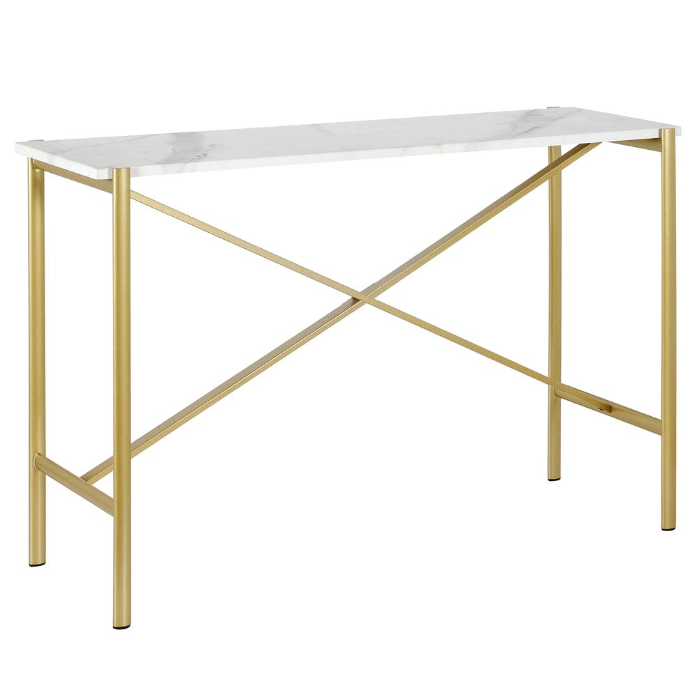 Braxton 46'' Wide Rectangular Console Table with Faux Marble Top in Gold. Picture 1