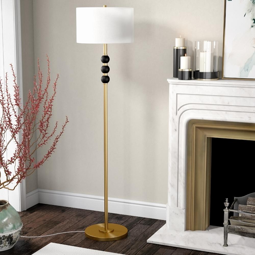 Bernard Two-Tone Floor Lamp with Fabric Shade in Brass/Blackened Bronze/White. Picture 2
