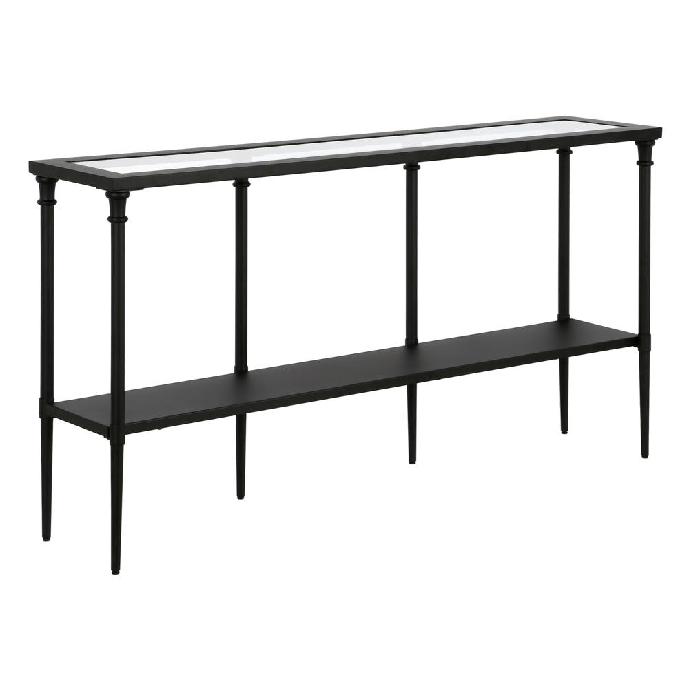 Nellie 55'' Wide Rectangular Console Table with Metal Shelf in Blackened Bronze. Picture 1