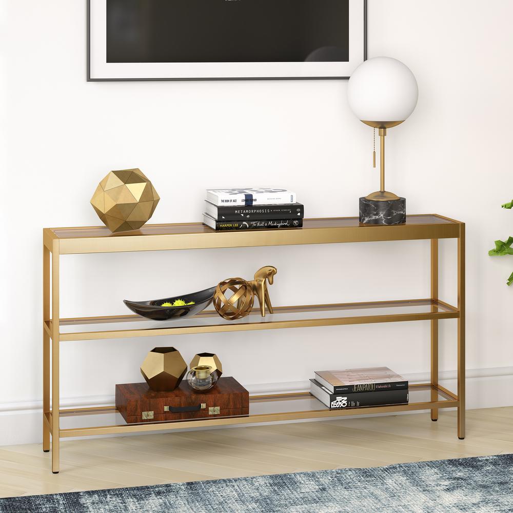 Alexis 55'' Wide Rectangular Console Table in Brass. Picture 2