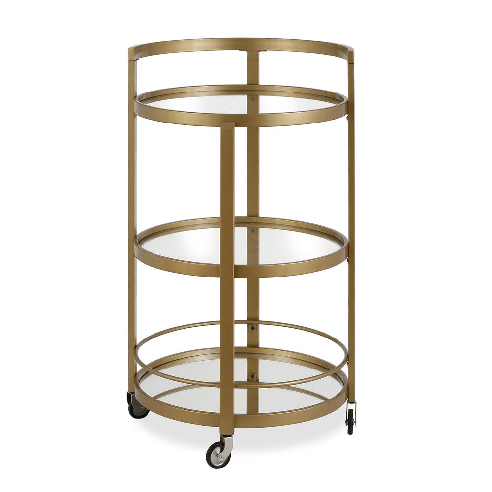 Hause 21'' Wide Round Bar Cart in Brass. Picture 3