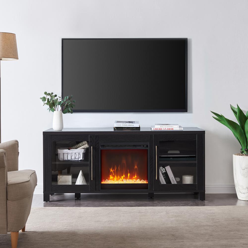 Quincy Rectangular TV Stand with Crystal Fireplace for TV's up to 65" in Black Grain. Picture 4