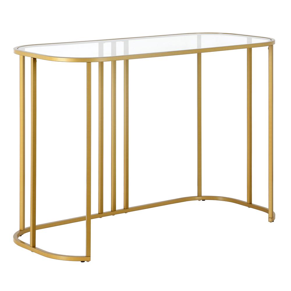 Beatrice 44'' Wide Oval Writing Desk in Brass. Picture 1