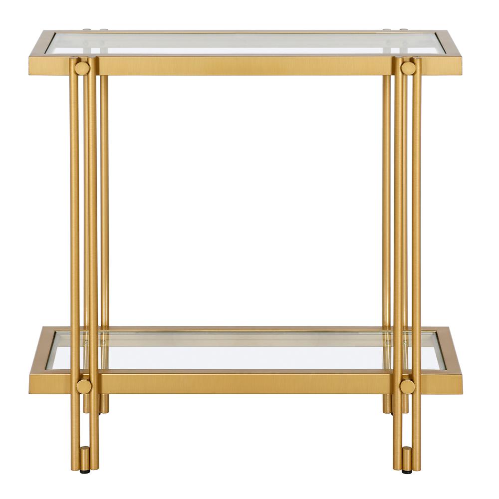Inez 24'' Wide Rectangular Side Table in Brass. Picture 3