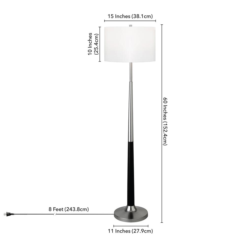 Lyon Two-Tone Floor Lamp with Fabric Shade in Brushed Nickel/Matte Black/White. Picture 4