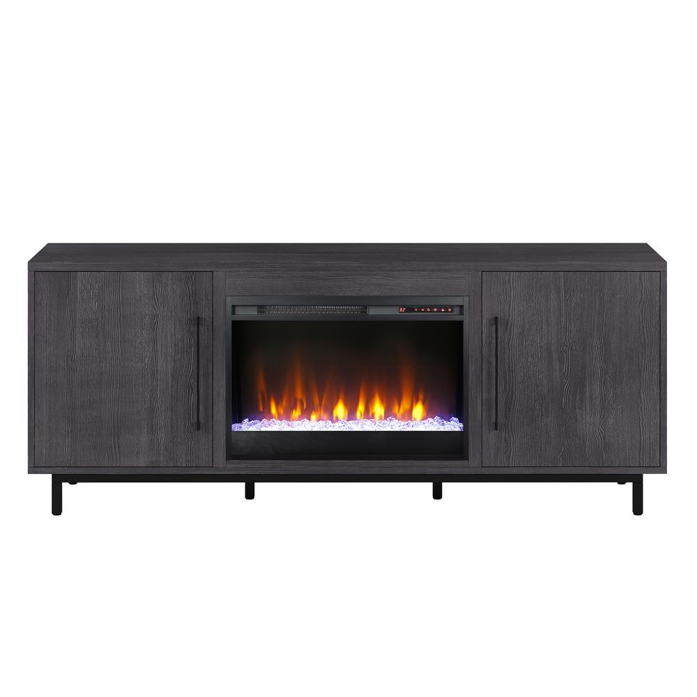 Julian Rectangular TV Stand with Crystal Fireplace for TV's up to 80" in Charcoal Gray. Picture 3
