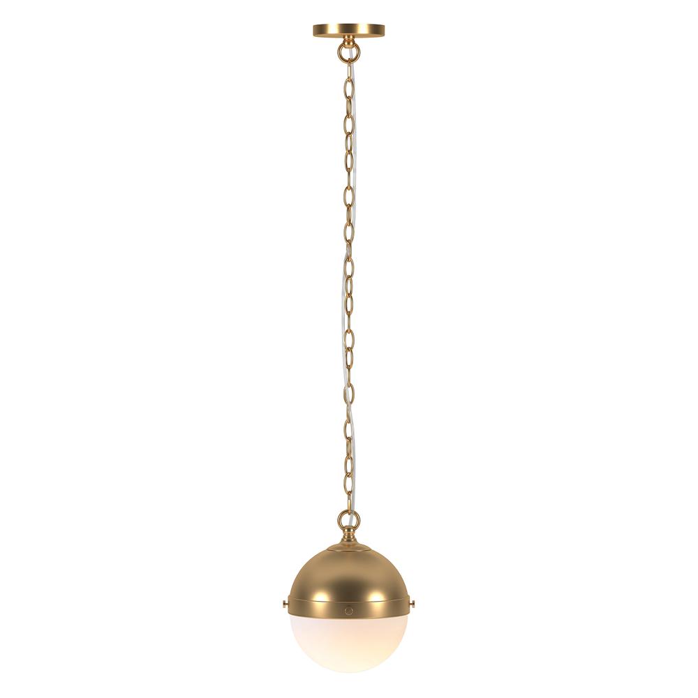 Aurora 9" Wide Pendant with Glass Shade in Brass/White Milk. Picture 2