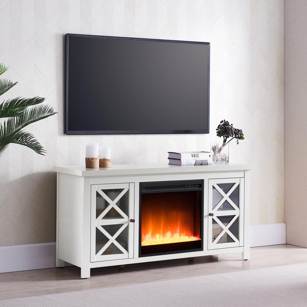 Colton Rectangular TV Stand with Crystal Fireplace for TV's up to 55" in White. Picture 2