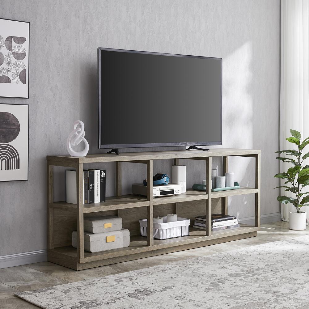 Thalia Rectangular TV Stand for TV's up to 80" in Antiqued Gray Oak. Picture 6