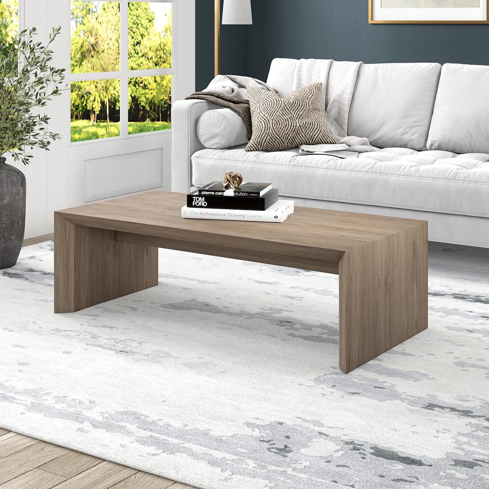 Oswin 48" Wide Rectangular Coffee Table in Antiqued Gray Oak. Picture 2