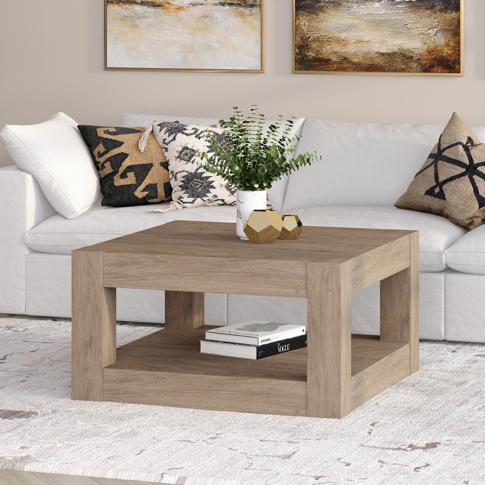 Hughes 32" Wide Square Coffee Table in Antiqued Gray Oak. Picture 4