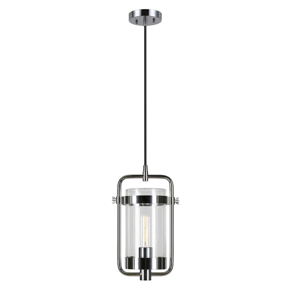Orion 11" Wide Industrial Pendant with Glass Shade in Polished Nickel/Clear. The main picture.