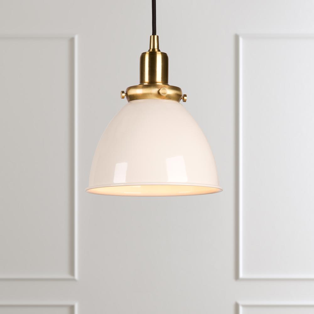 Madison 8" Wide Pendant with Metal Shade in Pearled White/Brass/Pearled White. Picture 4