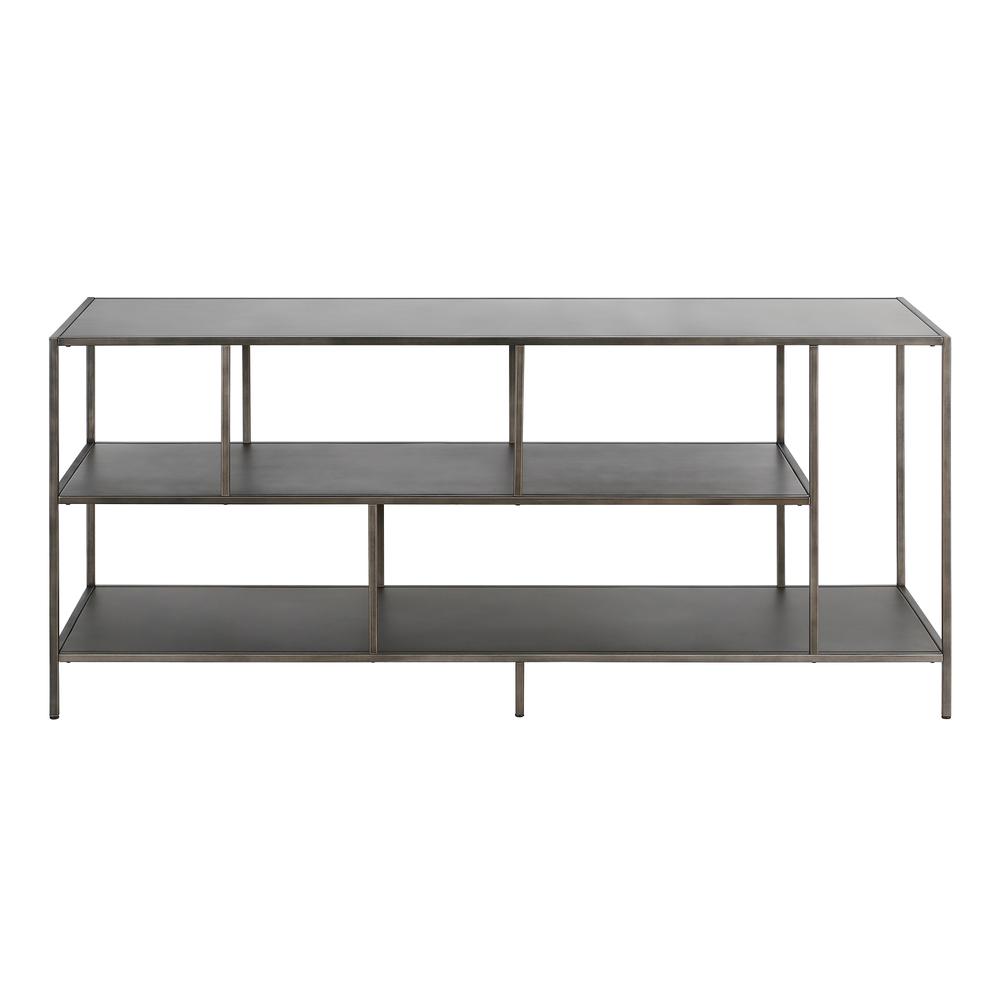Winthrop Rectangular TV Stand with Metal Shelves for TV's up to 60" in Aged Steel. Picture 3