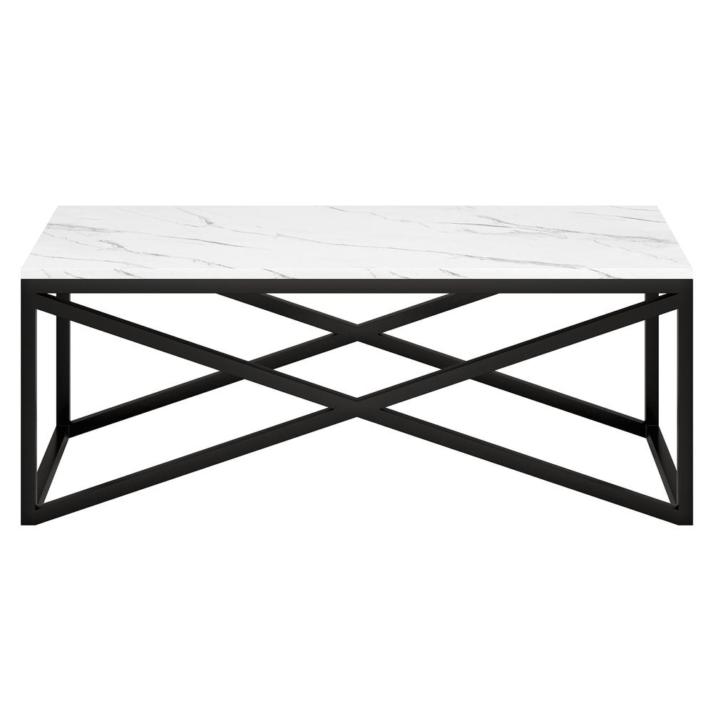 Calix 46'' Wide Rectangular Coffee Table with Faux Marble Top in Blackened Bronze. Picture 3