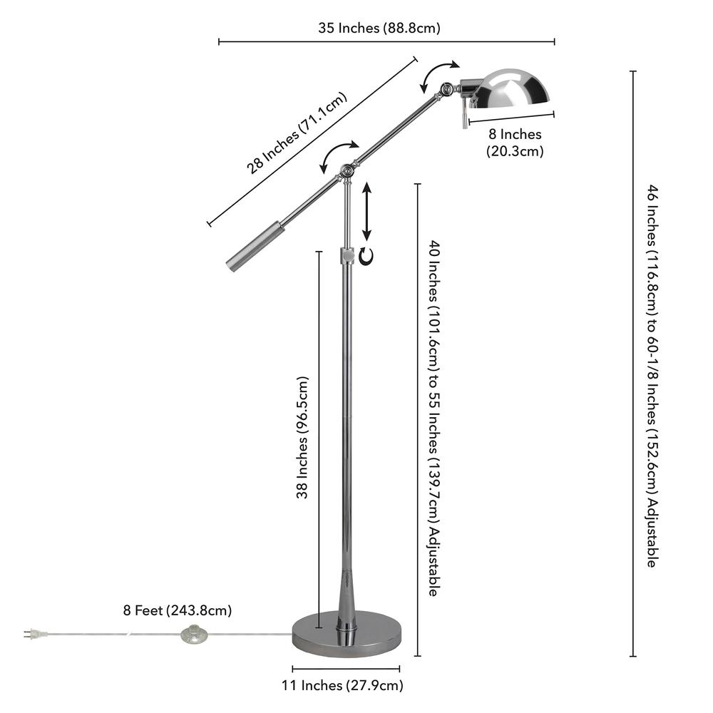 Dexter Height Adjustable/Tilting Floor Lamp with Metal Shade in Polished Nickel/Polished Nickel. Picture 5